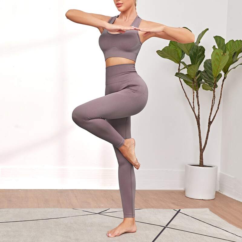

Seamless Racer Back Sports Bra & Leggings, Mauve purple