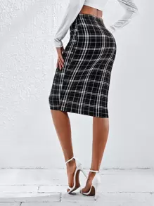 SHEIN BIZwear Elastic Waist Plaid Pencil Skirt Workwear