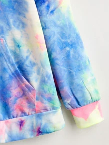 SHEIN Tie Dye Drop Shoulder Drawstring Hoodie - Multicolor - View 3