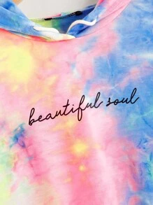 SHEIN Tie Dye Drop Shoulder Drawstring Hoodie - Multicolor - View 4