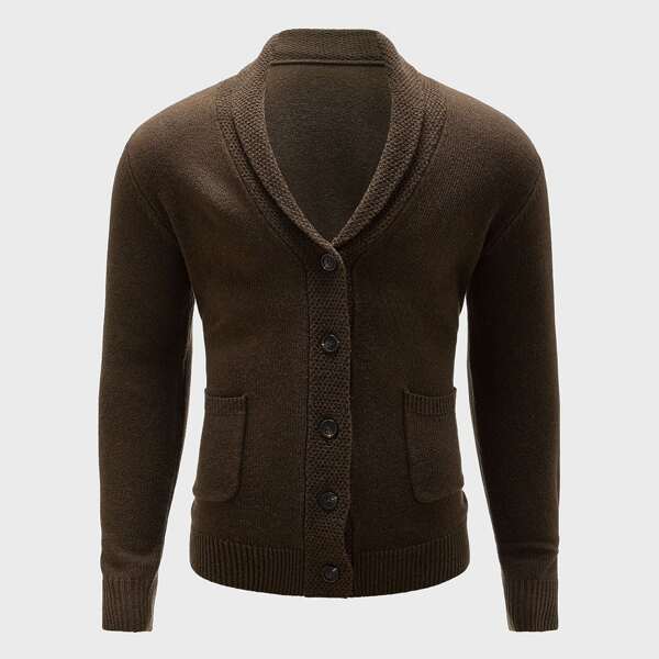 

Men Solid Button Through Cardigan, Chocolate brown