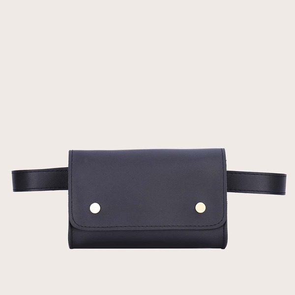 

Snap Button Flap Belt Bag, Black