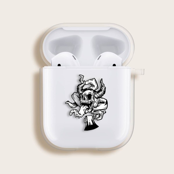 

Прозрачный чехол для Airpods с рисунком черепа