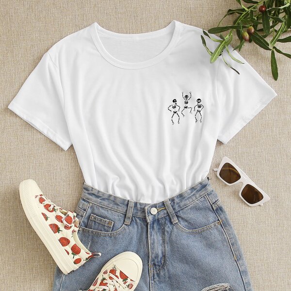 

Skull Print Short Sleeve Tee, White
