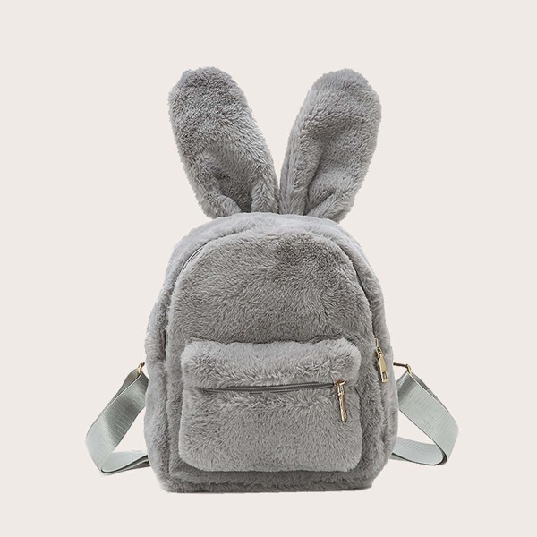 

Girls Cartoon Decor Fluffy Backpack, Grey