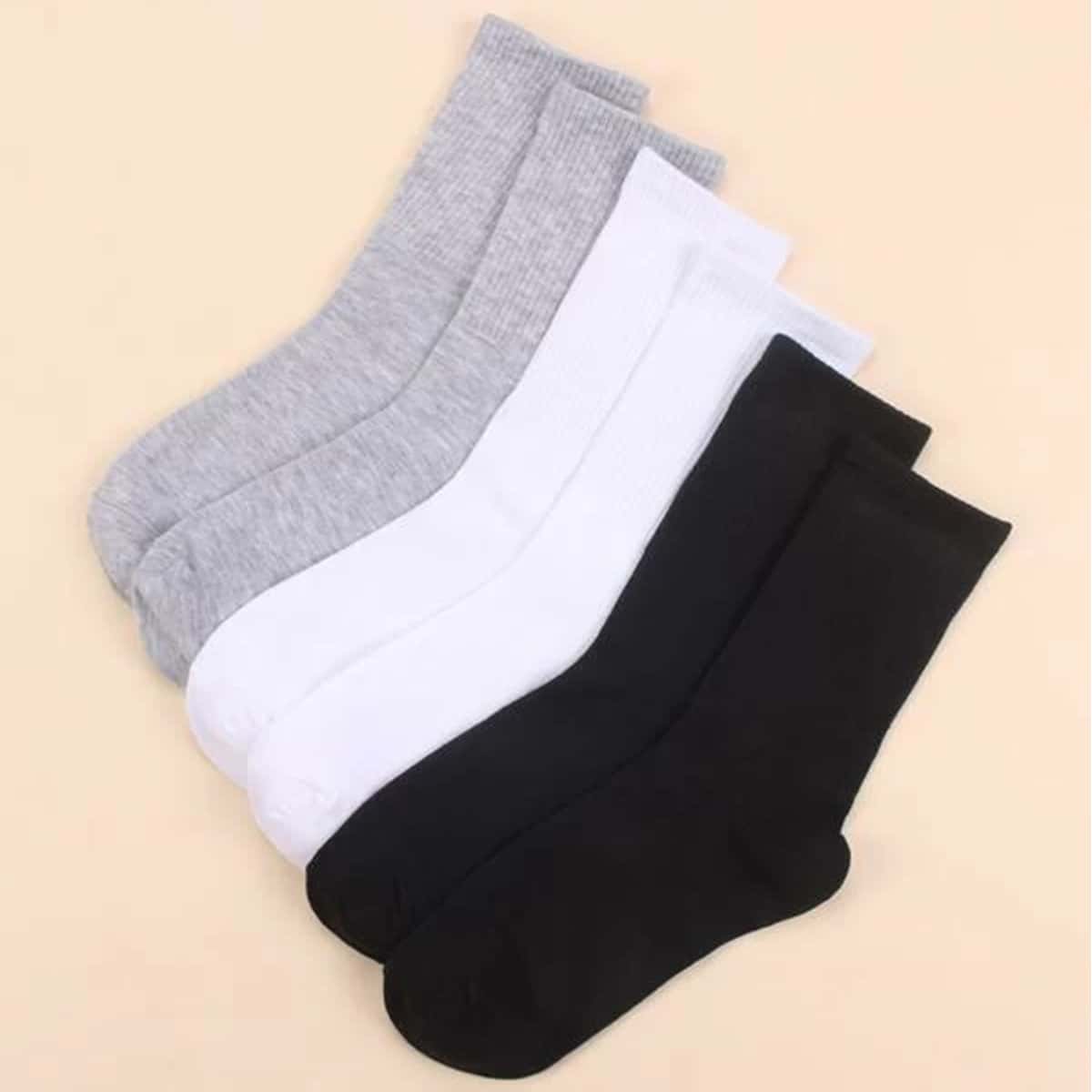 

3pairs Solid Socks, Multicolor