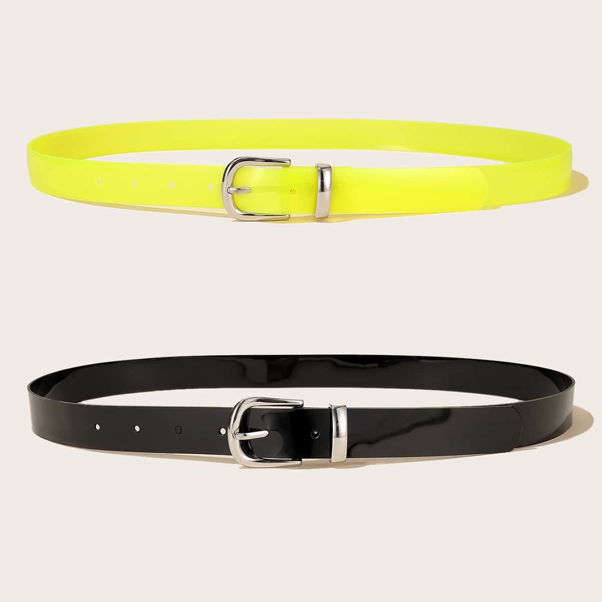 

2pcs Simple Buckle Belt, Multicolor