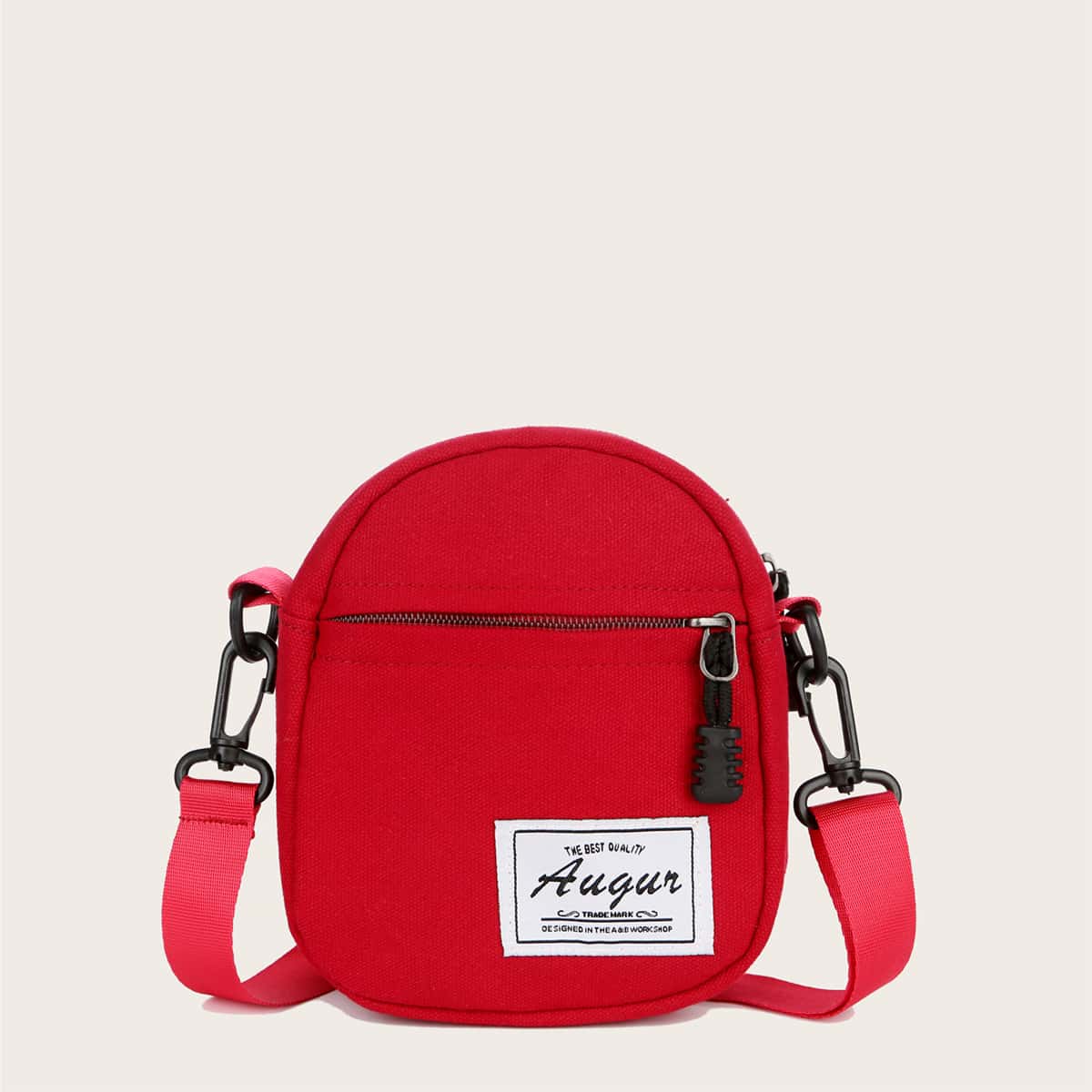 

Mini Letter Patch Zip Front Crossbody Bag, Red
