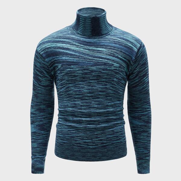 

Men High Neck Space Dye Sweater, Blue