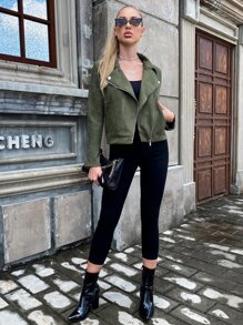 Áo khoác moto Dây kéo Suedette - xanh quân đội - Xem 4