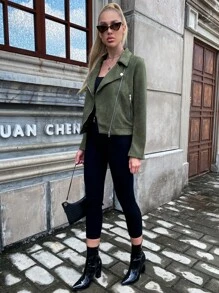 Áo khoác moto Dây kéo Suedette - xanh quân đội - Xem 5