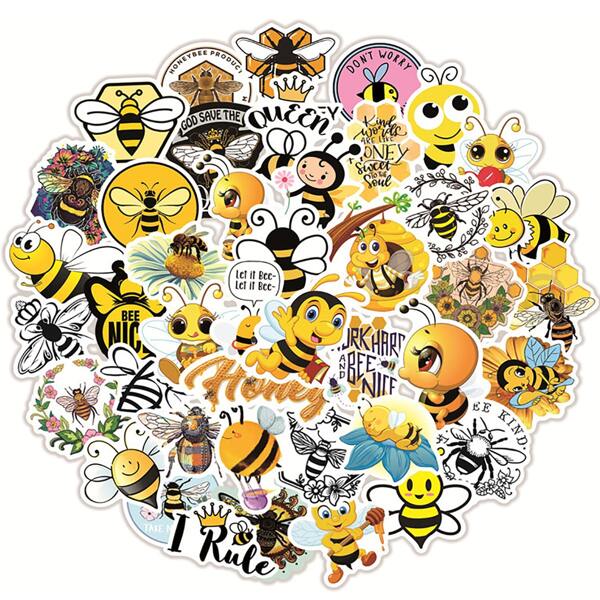 

50pcs Cartoon Bee Print Sticker, Multicolor