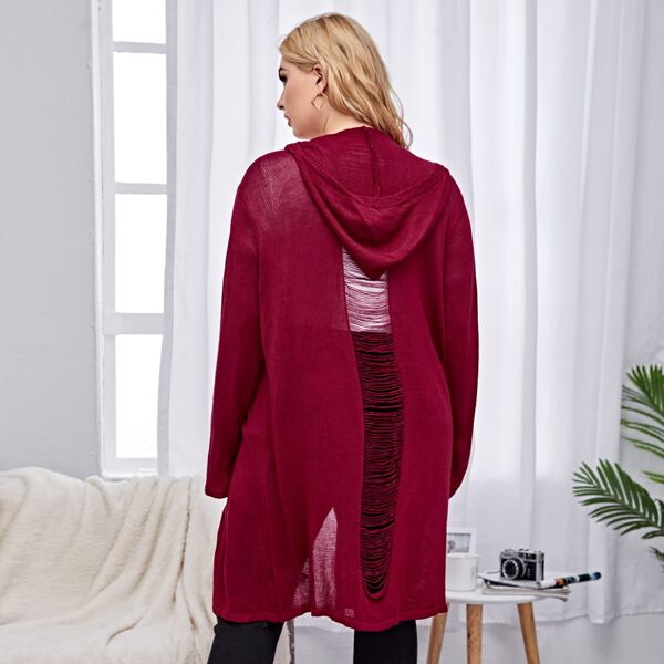 

Plus Distressed Back Hooded Cardigan, Burgundy