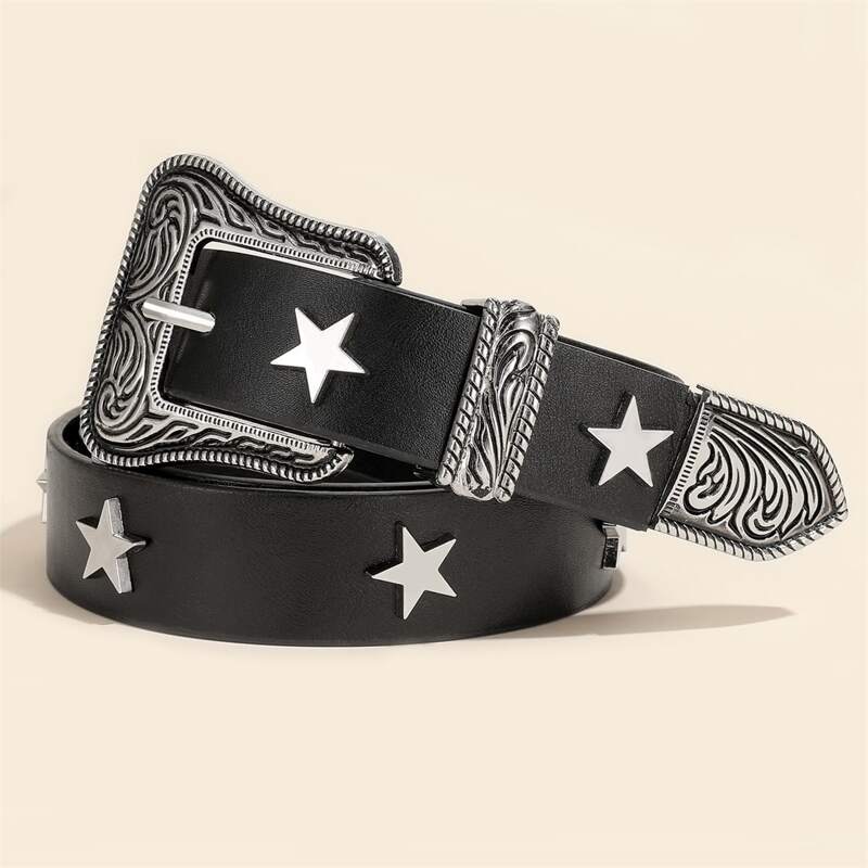 

Star Studded Buckle Belt, Black