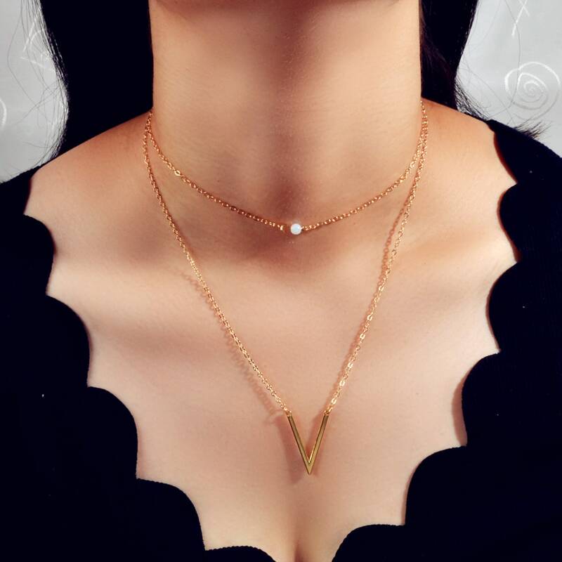 

Letter Decor Layered Necklace, Gold