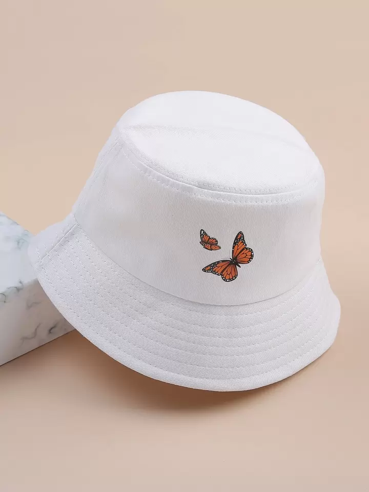 Embroidered Icon Butterfly Bug Boho Peasant Hipster Street Hippie Art Bucket Hat Hand Embroidery Colorful Bucket Hat, Flower Butterfly  main image 3