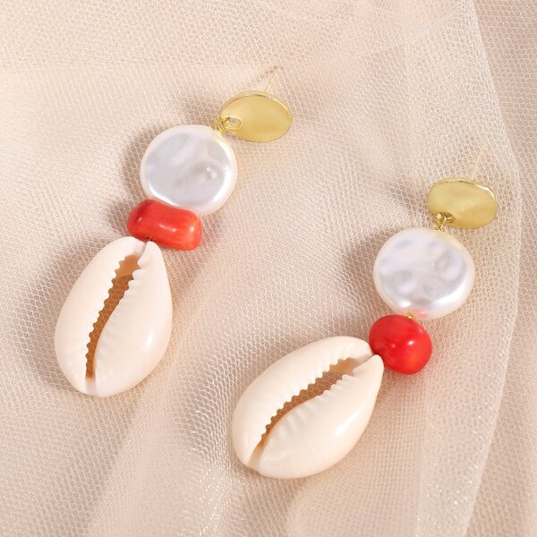 

Shell Faux Pearl Drop Earrings, White
