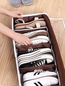 1 pieza bolsa de zapatos de cuadros - Café integral - Ver 5