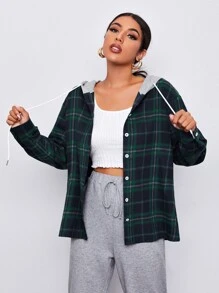 SHEIN LUNE Contrast Hooded Tartan Coat - Multicolor - View 3