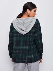 SHEIN LUNE Contrast Hooded Tartan Coat - Multicolor - View 2