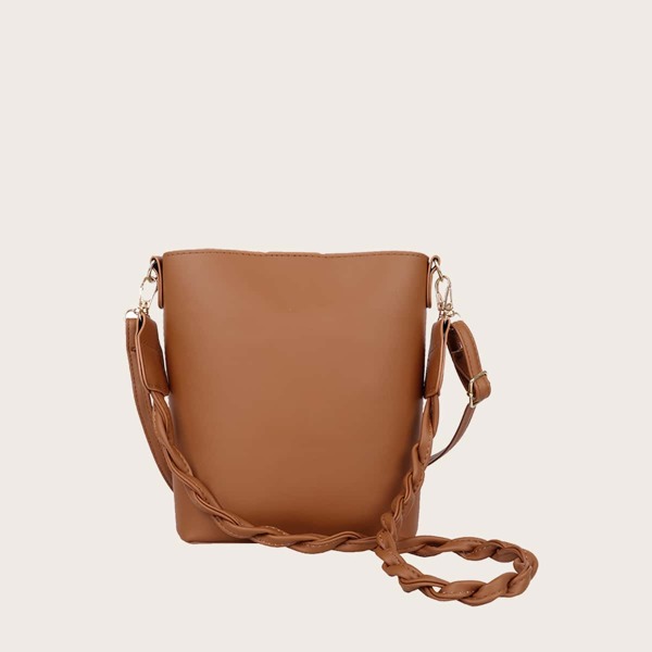 

Braided Strap Baguette Bag, Brown