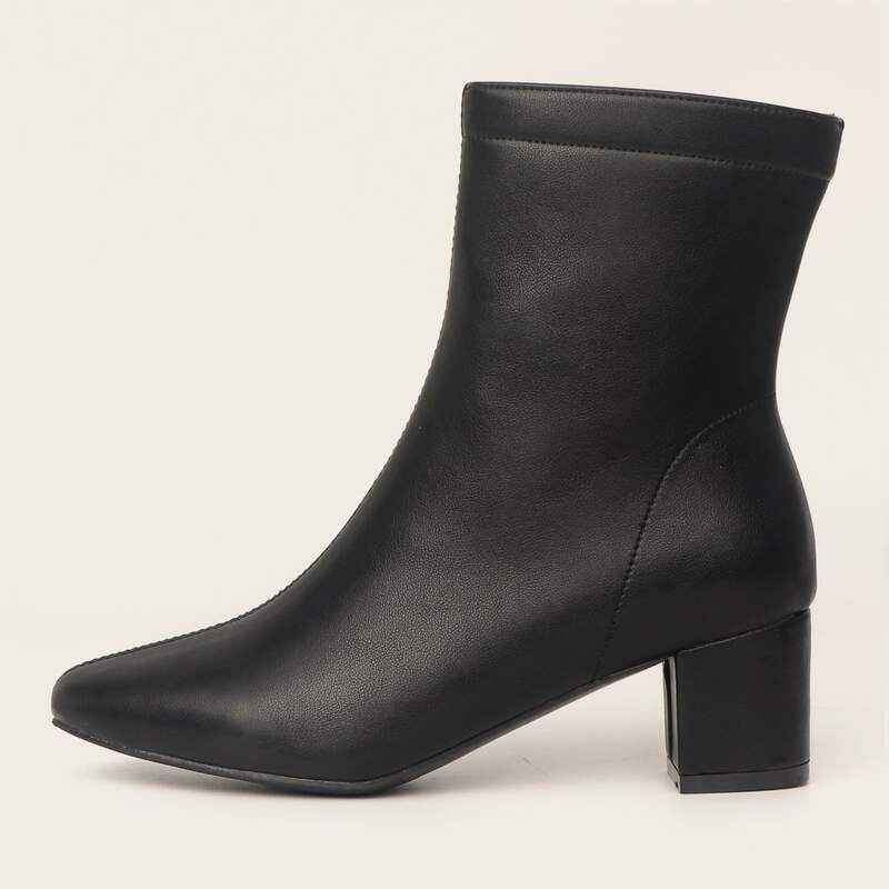 

Minimalist Side Zipper Chunky Heeled Boots, Black