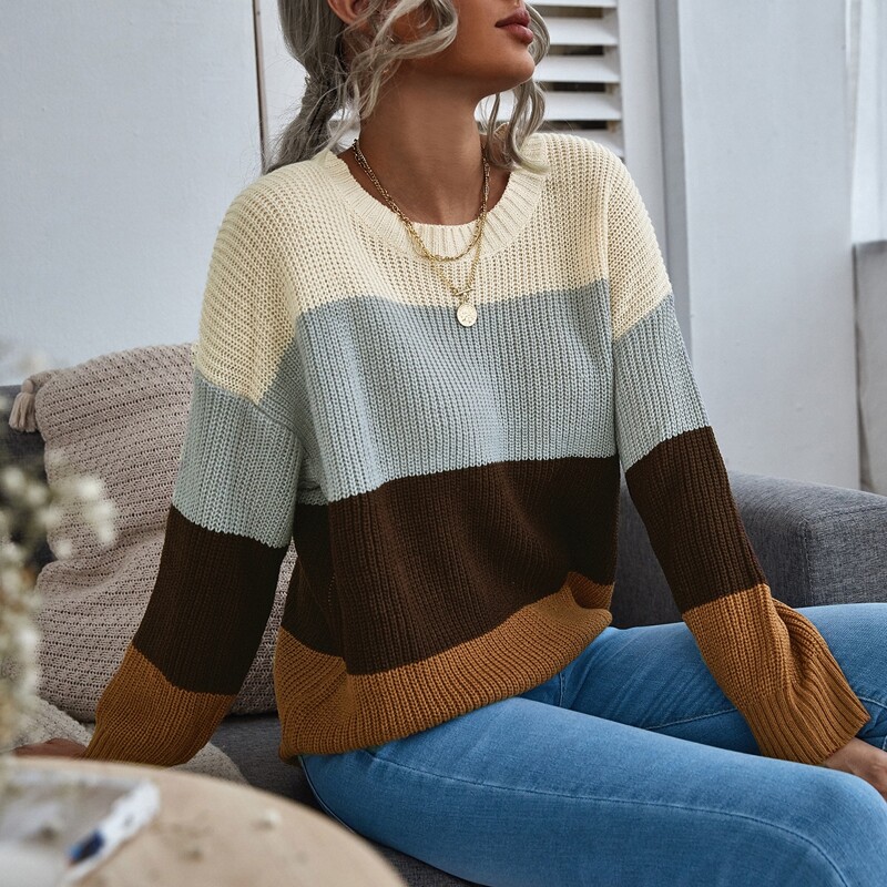 

Color-block Drop Shoulder Sweater, Multicolor