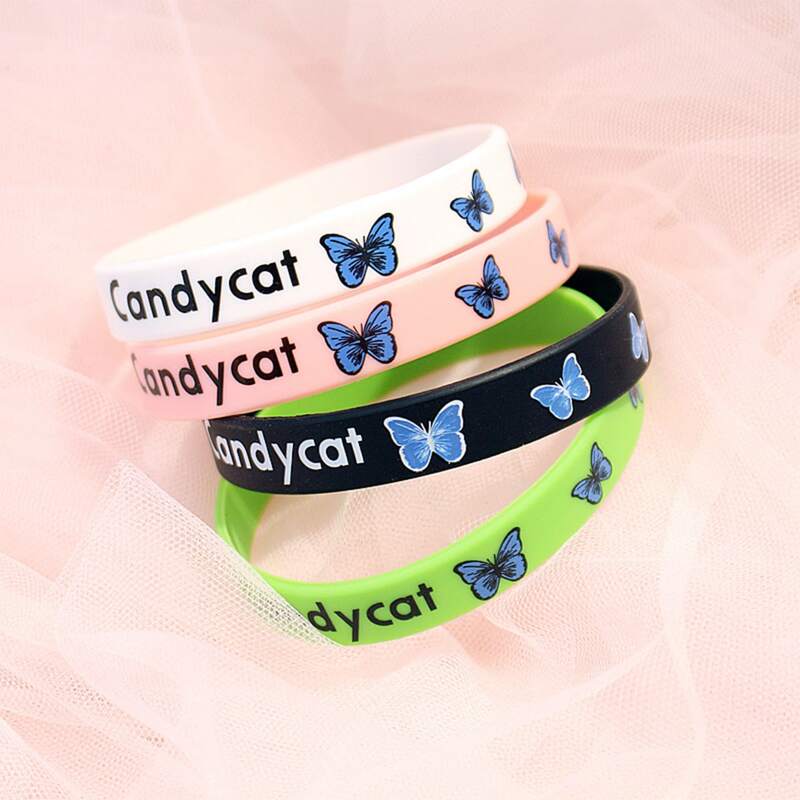 

4pcs Butterfly & Letter Graphic Silicone Bracelet, Multicolor