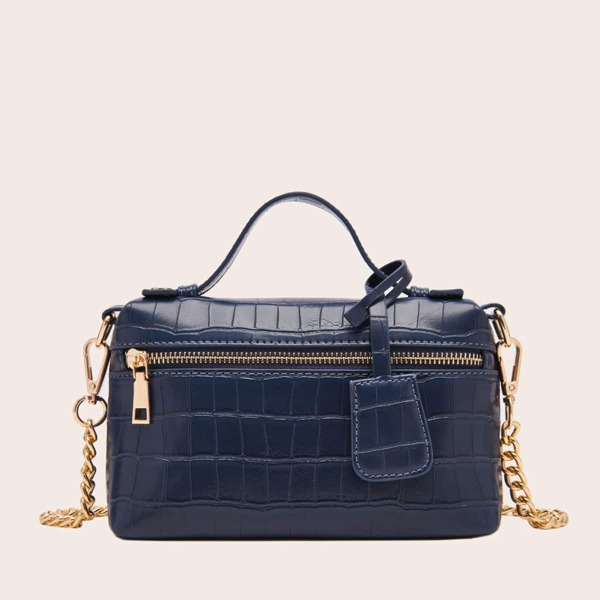 

Croc Embossed Chain Satchel Bag, Blue