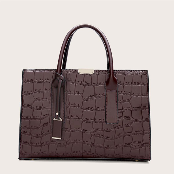 

Croc Embossed Tote Bag, Coffee brown