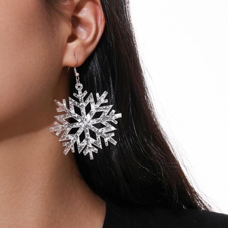 

Snowflake Shaped Drop Earrings, Silver