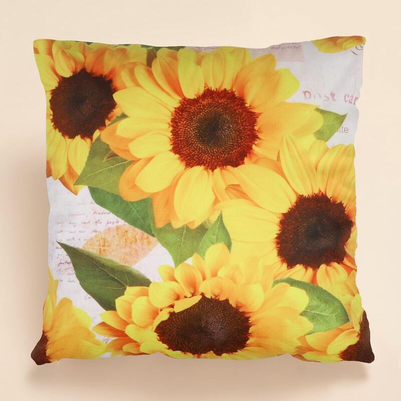 

Sunflower Print Cushion Cover Without Filler, Multicolor