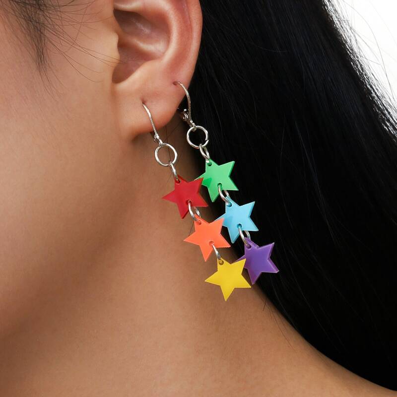 

1pair Layered Star Drop Earrings, Multicolor