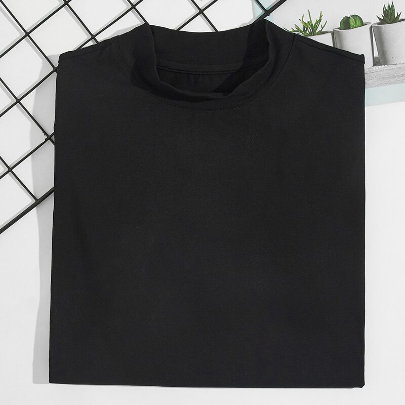 

Men Solid Mock Neck Tee, Black