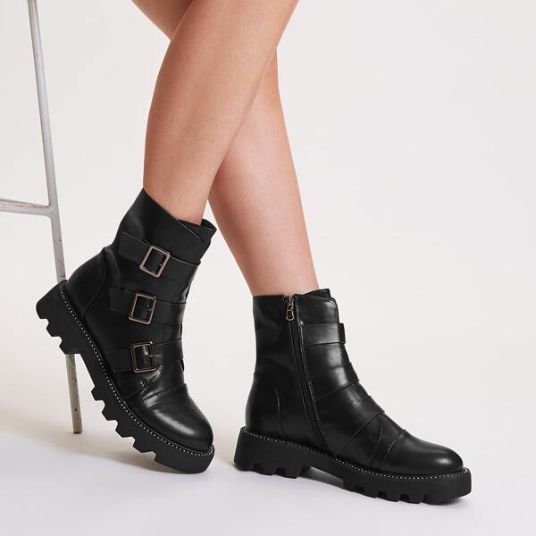 

Buckle Decor Boots, Black
