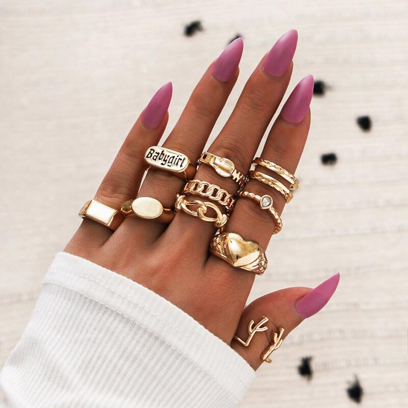 

10pcs Antlers & Zipper Design Ring, Gold