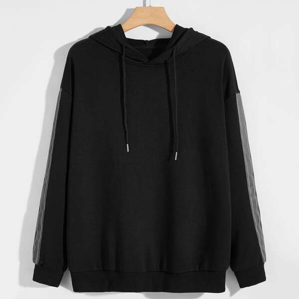 

Men Reflective Side Stripe Drawstring Hoodie, Black