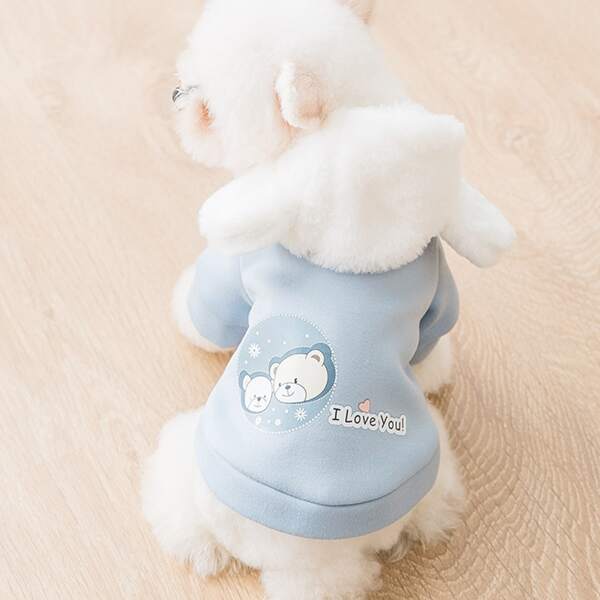 

Cartoon Graphic Dog Hoodie, Baby blue