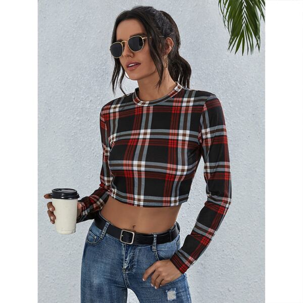 

Plaid Slim Fit Crop Tee, Multicolor