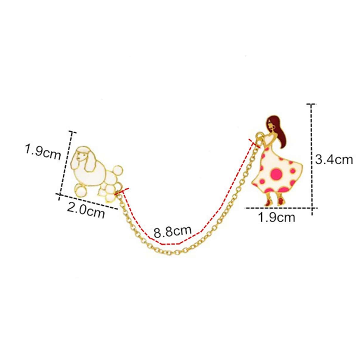 

Girl & Dog Design Chain Brooch, Multicolor