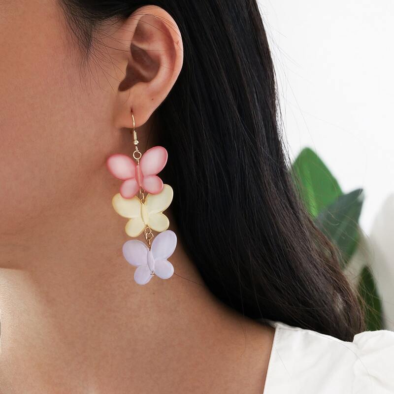 

Layered Butterfly Drop Earrings, Multicolor