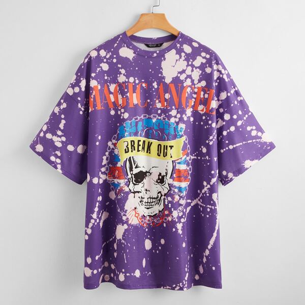 

Plus Skull and Letter Graphic Drop Shoulder Top, Violet purple