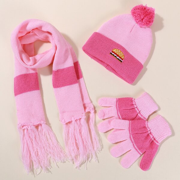 

1pc Toddler Girls Beanie & 1pc Scarf & 1pair Gloves, Pink