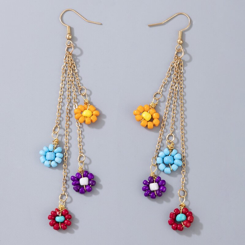 

Flower Tassel Drop Earrings, Multicolor