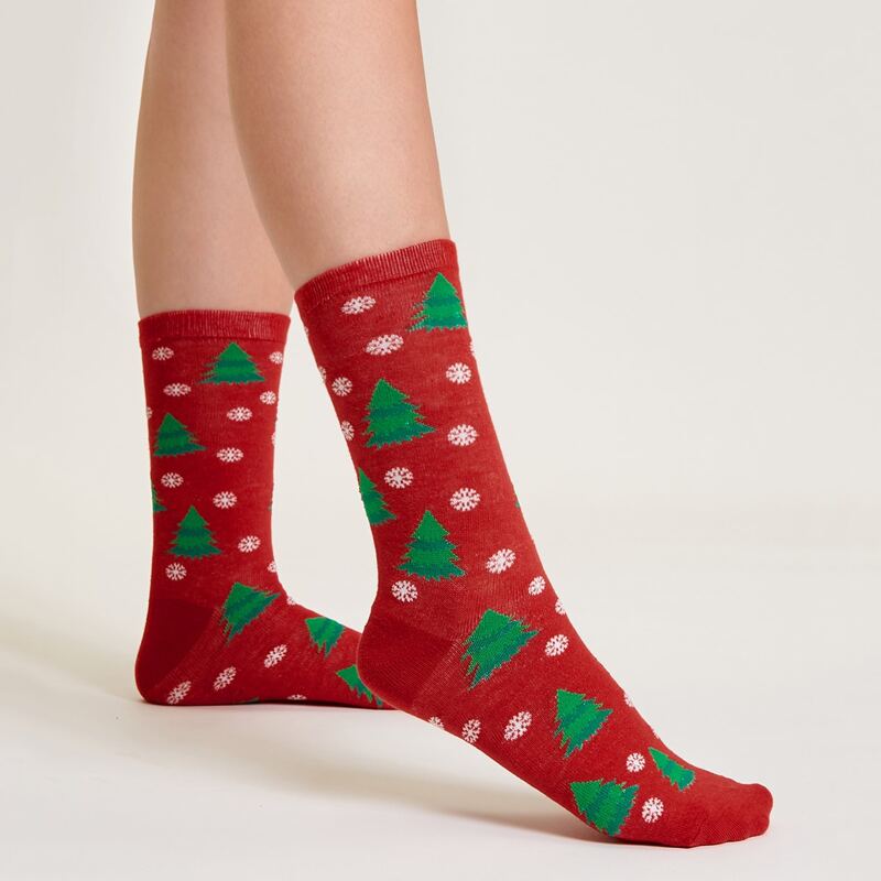 

Christmas Snowflake Pattern Socks, Red