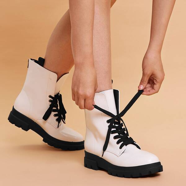 

Minimalist Lace-up Front Combat Boots, White