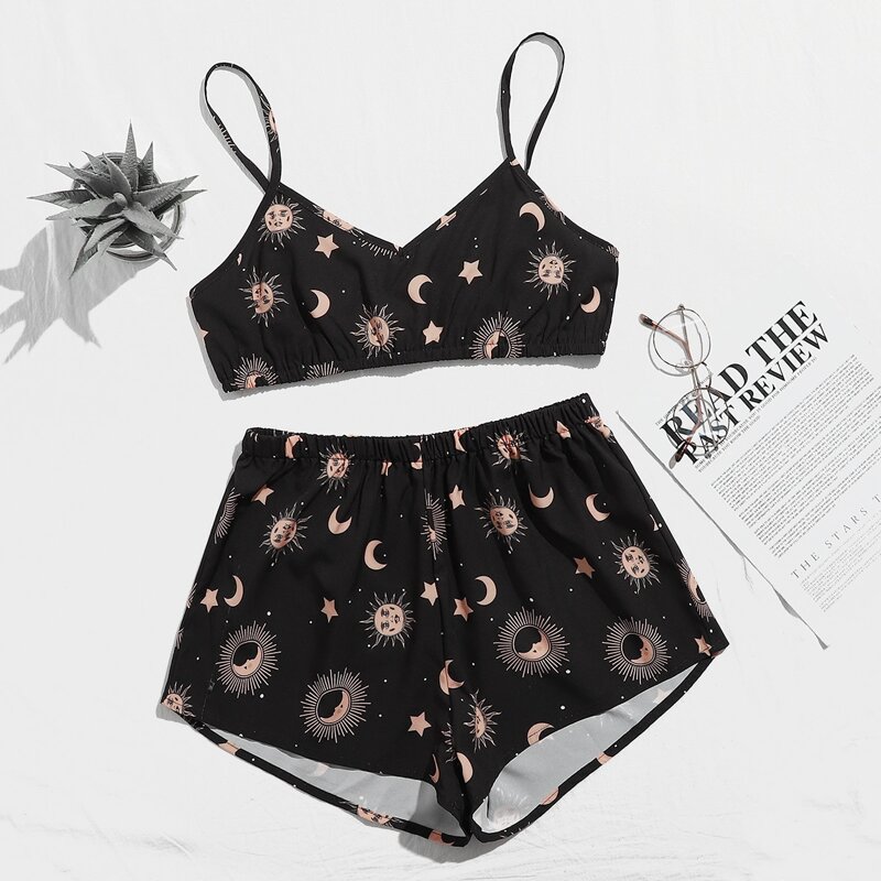 

Galaxy Print Cami Pajama Set, Black
