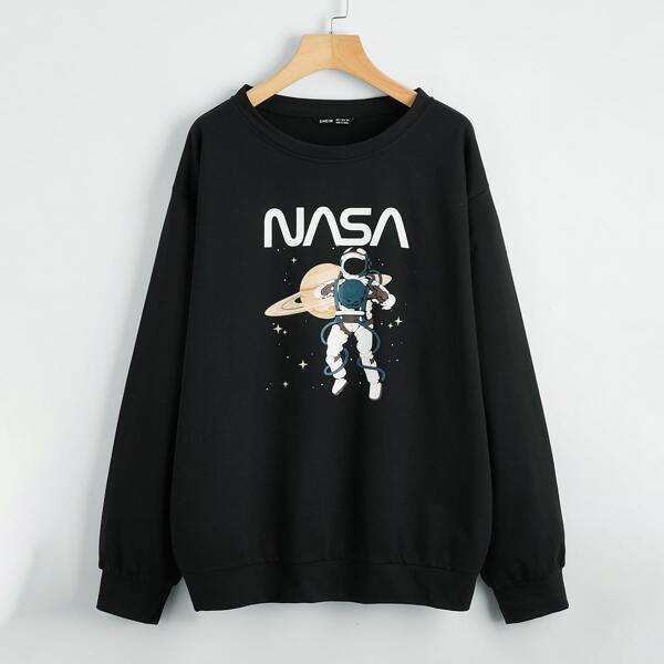 

Letter & Astronaut Print Sweatshirt, Black