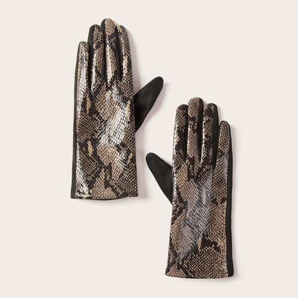 

Snakeskin Print Gloves, Brown