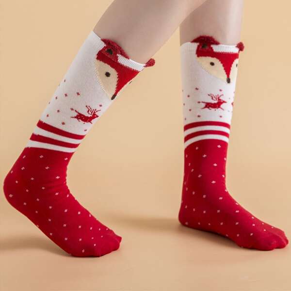 

Toddler Girls Christmas Pattern Over The Calf Socks, Red